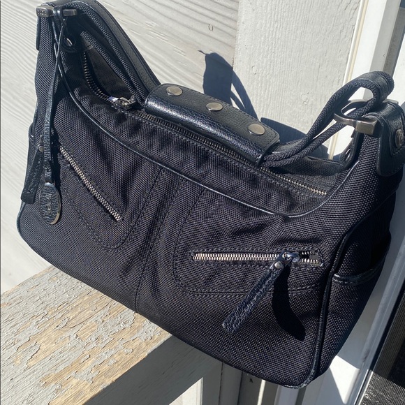 TOD’s Mickey Medium Black Nylon Shoulder Bag Genuine Leather Trim Made In Italy - Picture 2 of 11